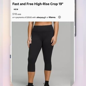 Lululemon Fast and Free High Rise Crop Legging
